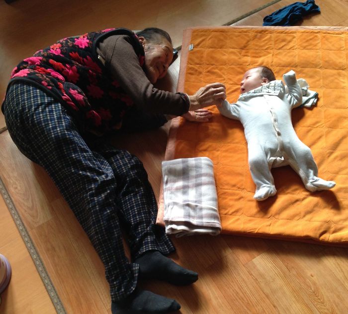 A one-month-old baby and is 97-year-old Korean grandmother