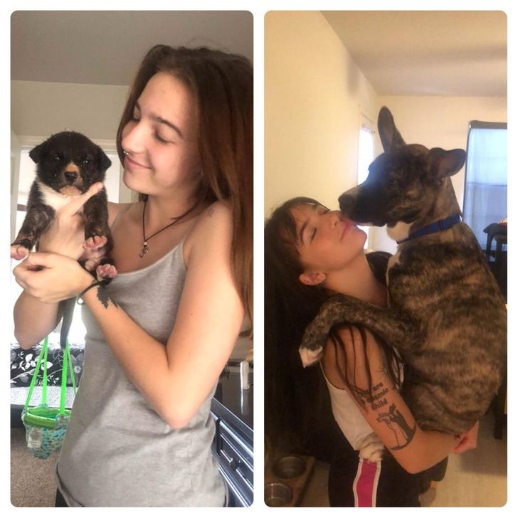 My sister and her dog, Maxo! 1 month to 6 months old