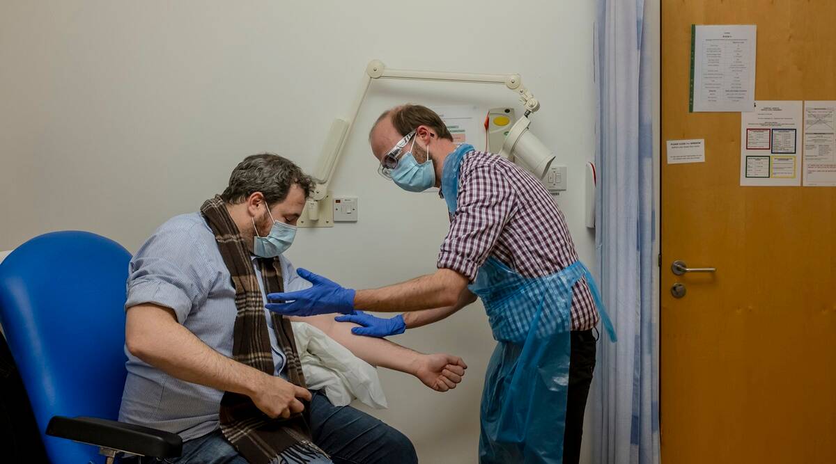 A man volunteering for Covid vaccine trial in 2020 UK