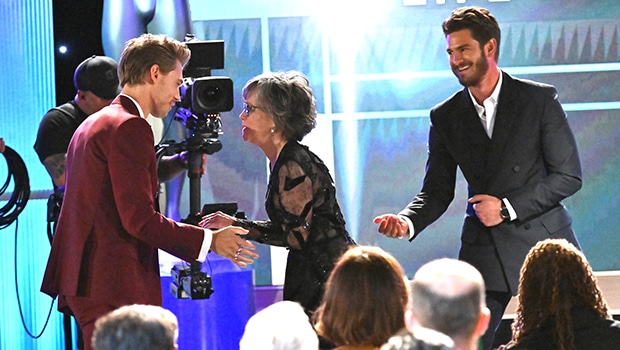 Austin Butler escorting Sally Field to the stage at SAG Awards