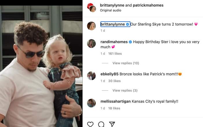 Brittany Mahomes letting fans know about her daughter's birthday