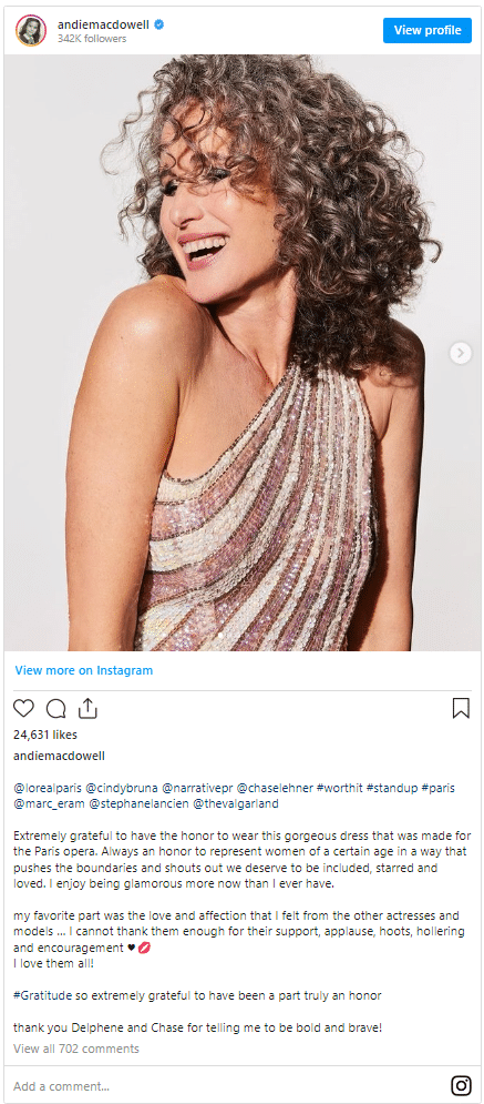 Andie MacDowell's Instagram