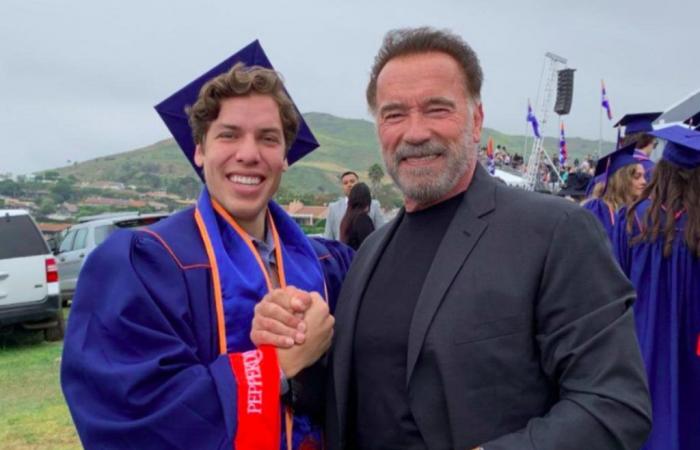 Joseph Baena with father Arnold Schwarzenegger