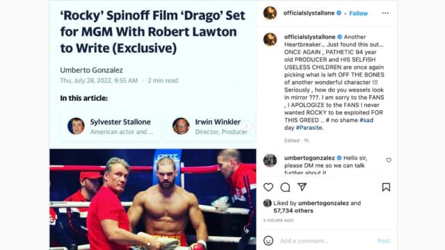 Stallone slams on instagram