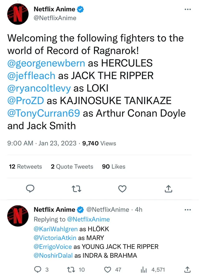 Record of the Ragnarok English Dub Voice Cast
