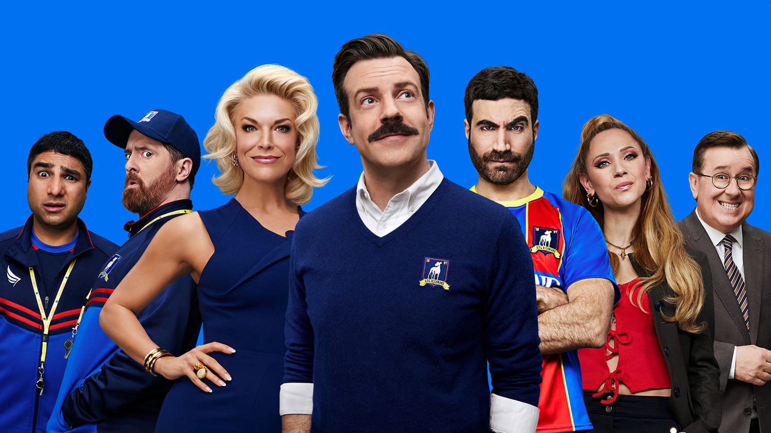 Jason Sudeikis as Ted Lasso, the beloved American football coach in England.