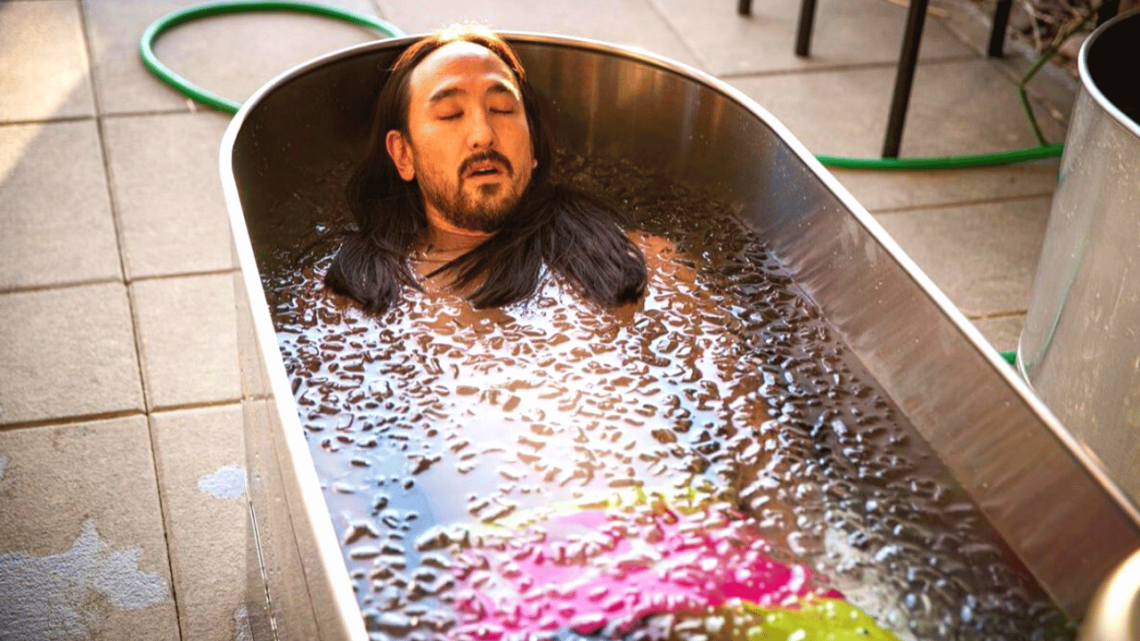 Steve Aoki taking an Ice Bath