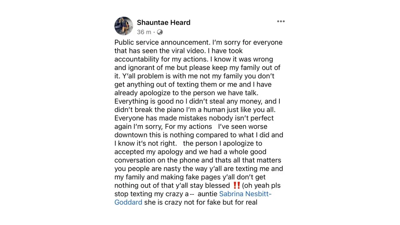 Shauntae Heard apology