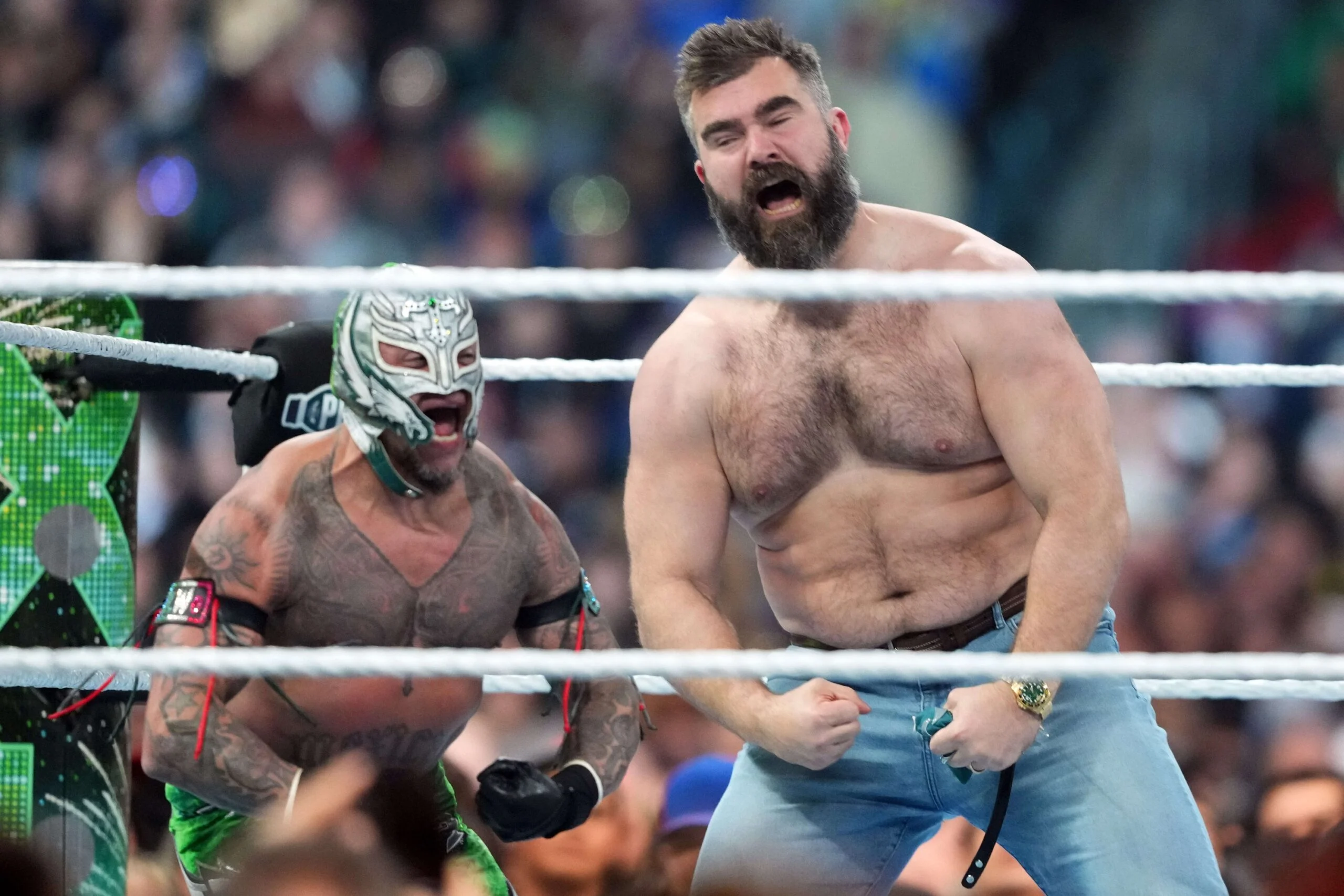 NFL Heroes Turn Wrestlers: How Eagles' Kelce and Johnson Stole the Show at WrestleMania 40